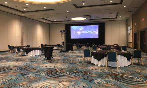view of the meeting room set up for a convention