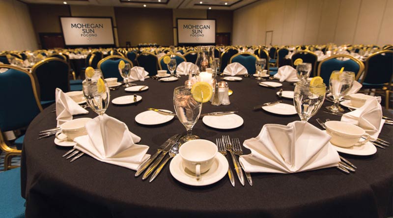view of a table at the ballroom set up for an event