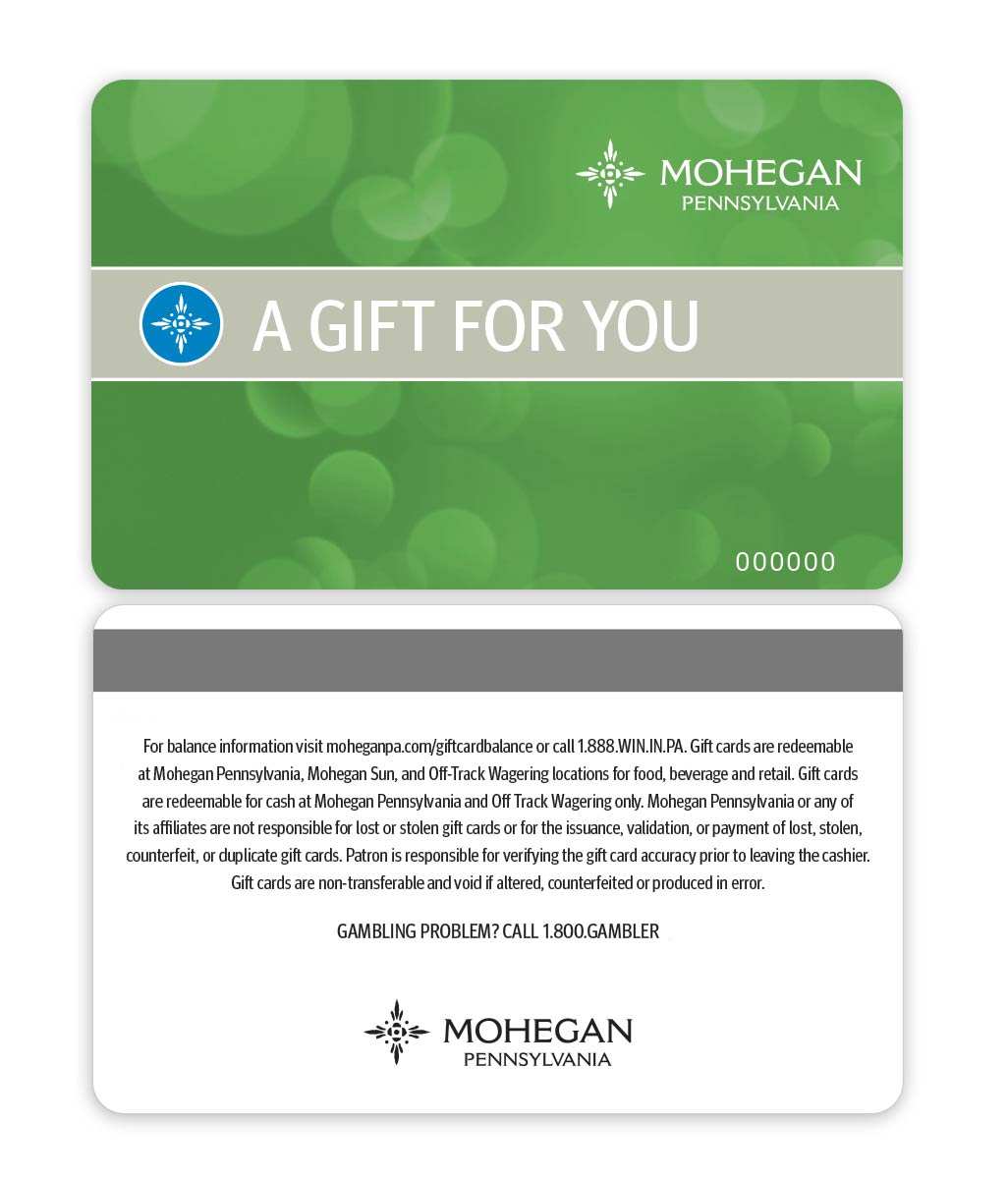 mohegan pennsylvania gift card front